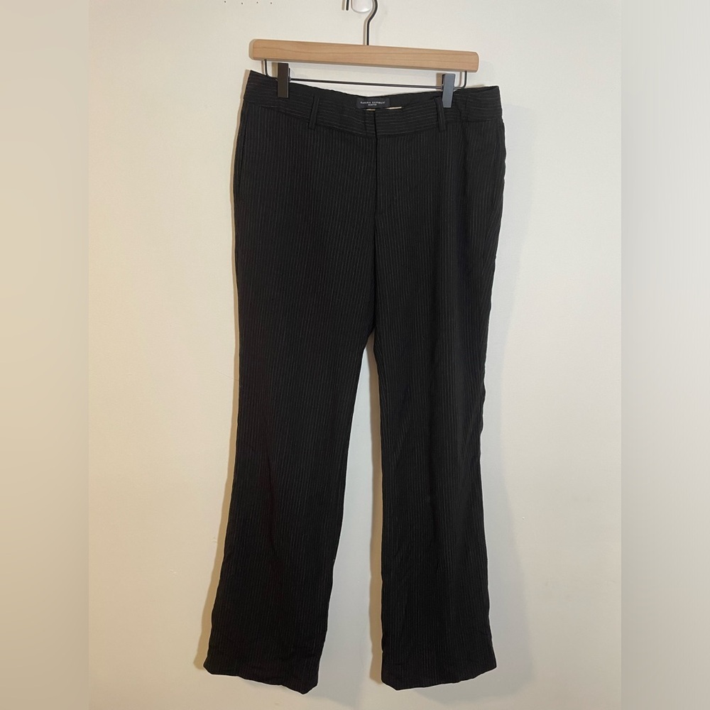 Banana Republic Martin Black Pinstripe Lined Dress Pants 95% Wool Womens Size 8